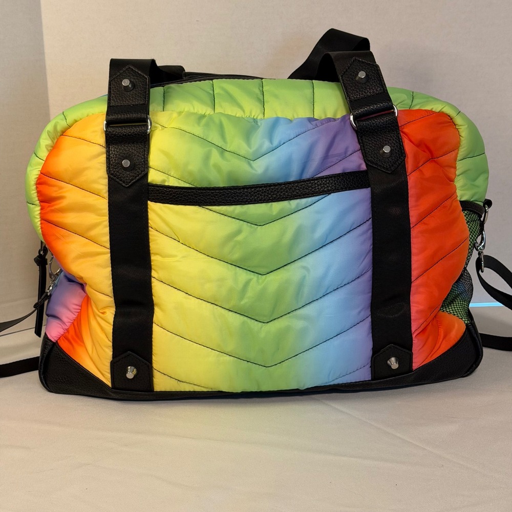 Cynthia Rowley Rainbow Ombre Puffer Duffle Bag Chevron Quilted Weekender Bag